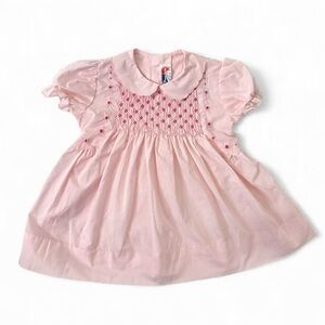 VTG Popsicle Pink Smocked Dress Puff Sleeve Peter Pan Collar | Cottagecore | 2T